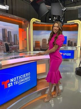 Fuchsia Puff-Sleeve Midi Dress with Ruffled Hem